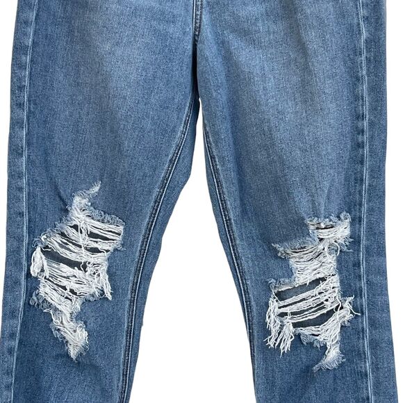 American Eagle SZ 4 Mom Jeans High-Rise Whiskered Distressed Pocket Frayed Hems - Picture 3 of 13